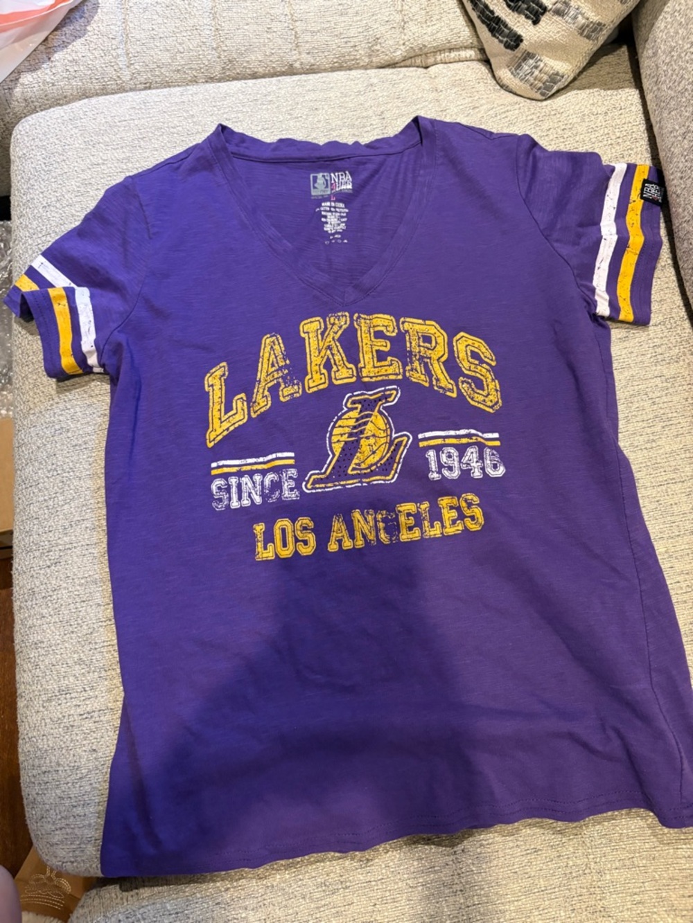 NBA Los Angeles Lakers Purple and Yellow V-Neck Team Tee